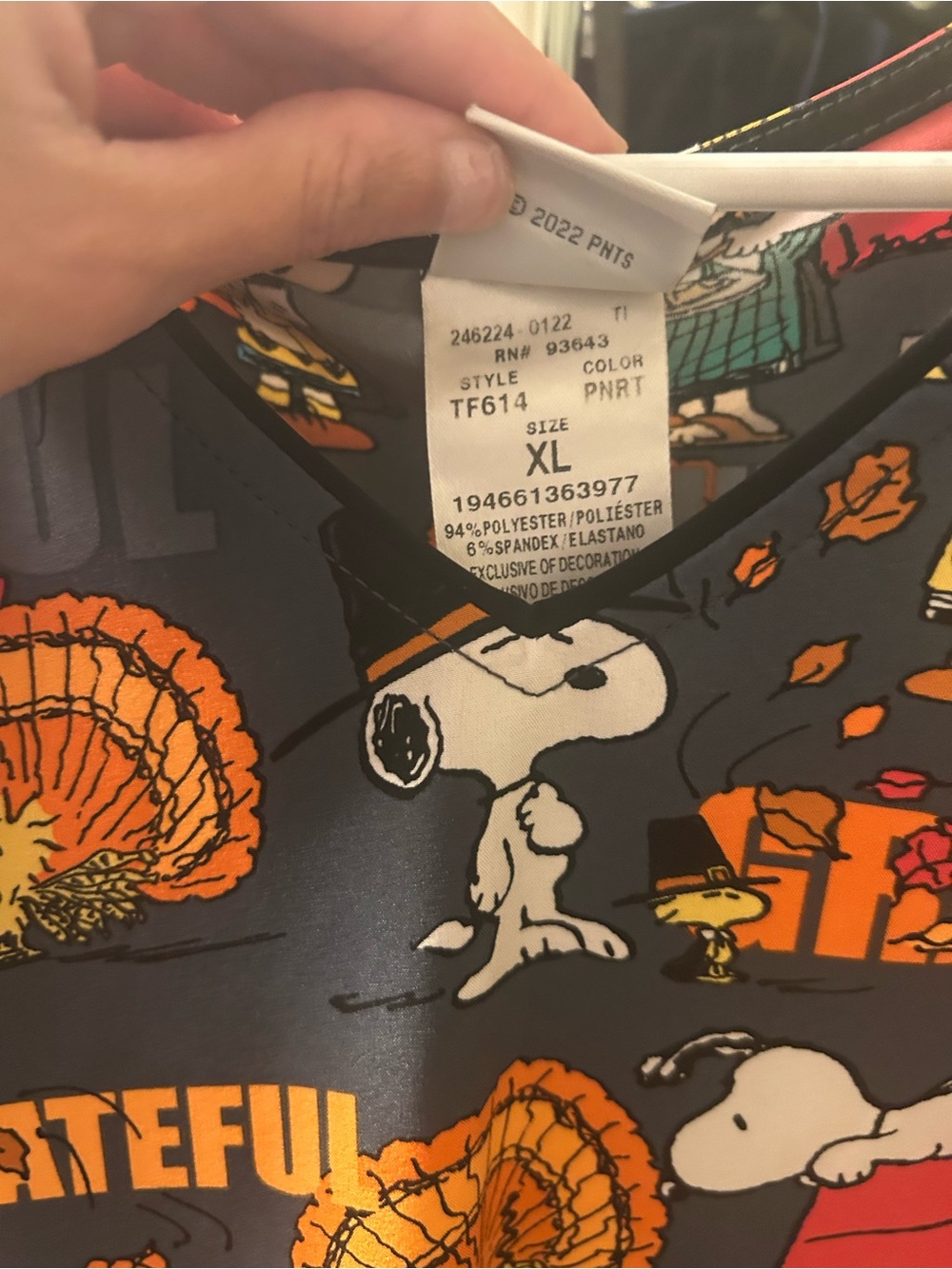 Peanuts Thanksgiving Women’s Scrub Top - Picture 3 of 4